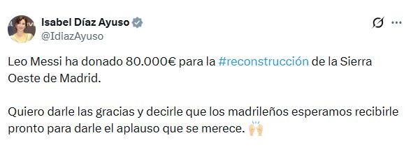 Tuit de Isabel Díaz Ayuso