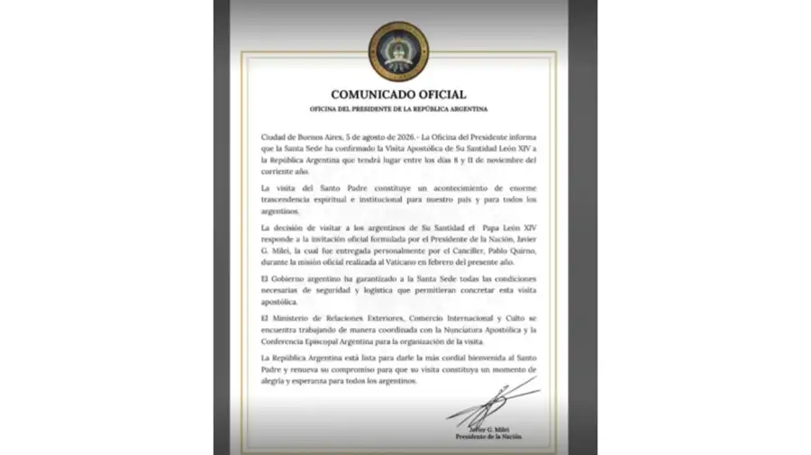 Comunicado llegada del Papa