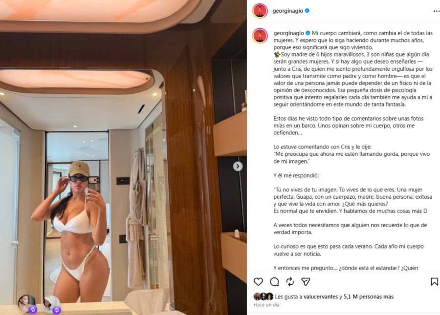 El posteo de Georgina Rodríguez tras las críticas a su cuerpo