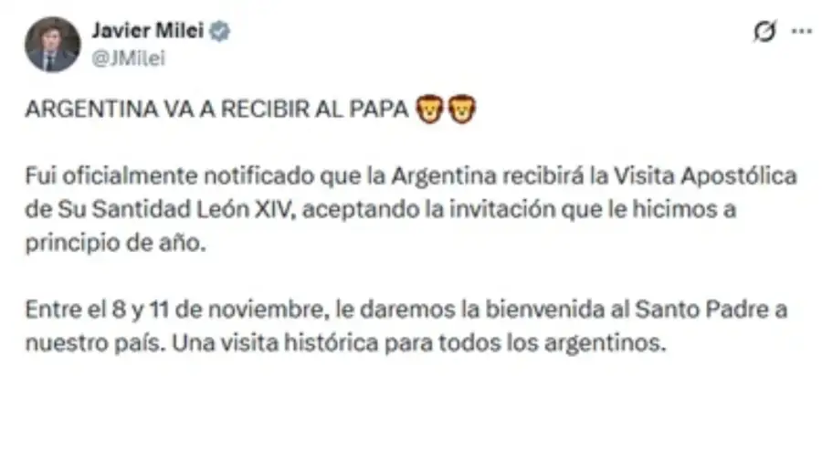 Tuit Milei sobre el Papa