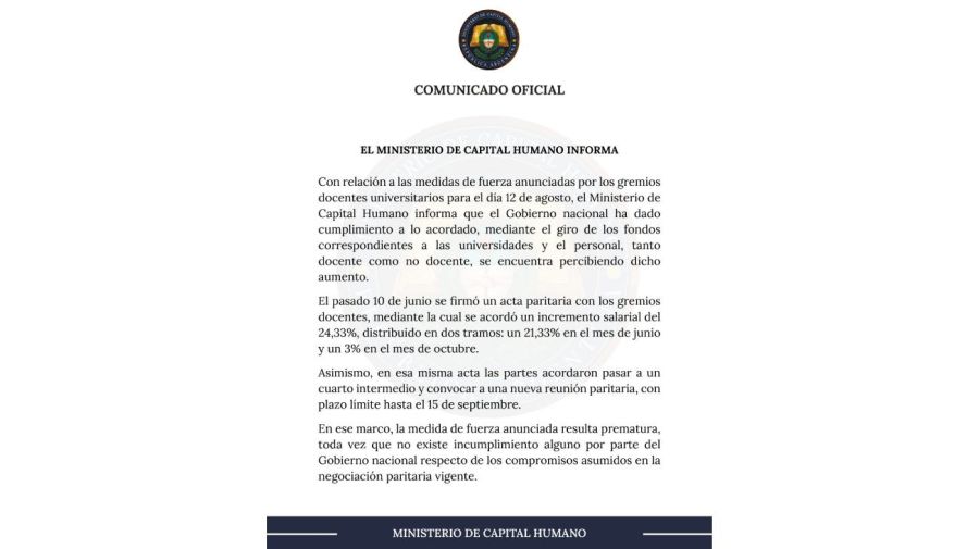 Comunicado Ministerio de Capital Humano 06082026
