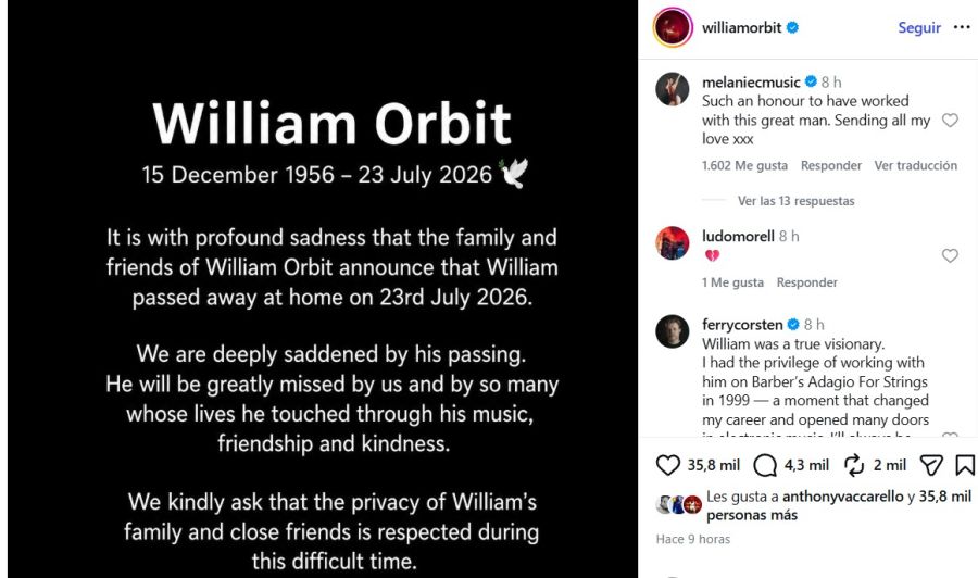 Muerte de William Orbit