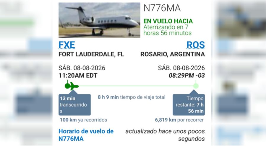 El detalle del vuelo de Messi, Fort Laudardale-Rosario.