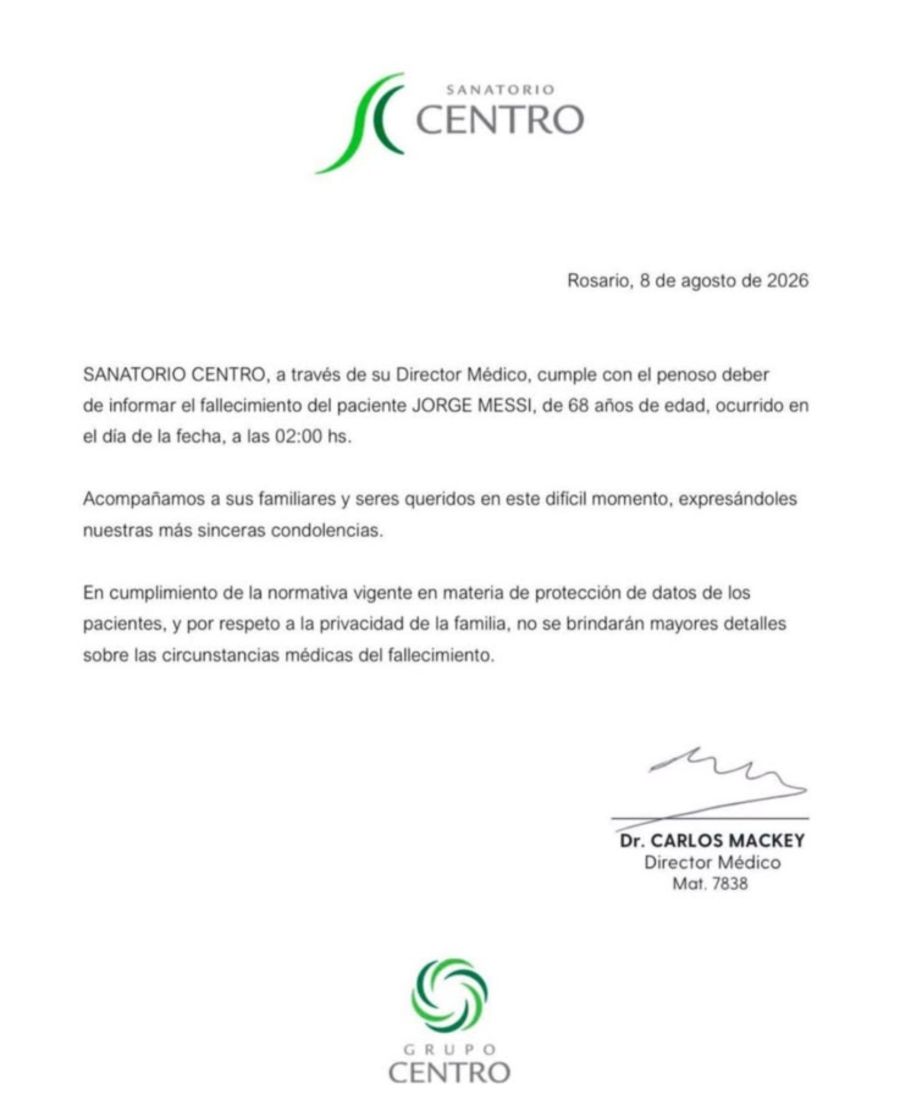 El último parte médico de Jorge Messi