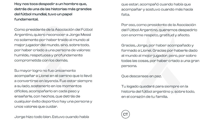 La despedida del Chiqui Tapia a Jorge Messi, padre de Lionel Messi