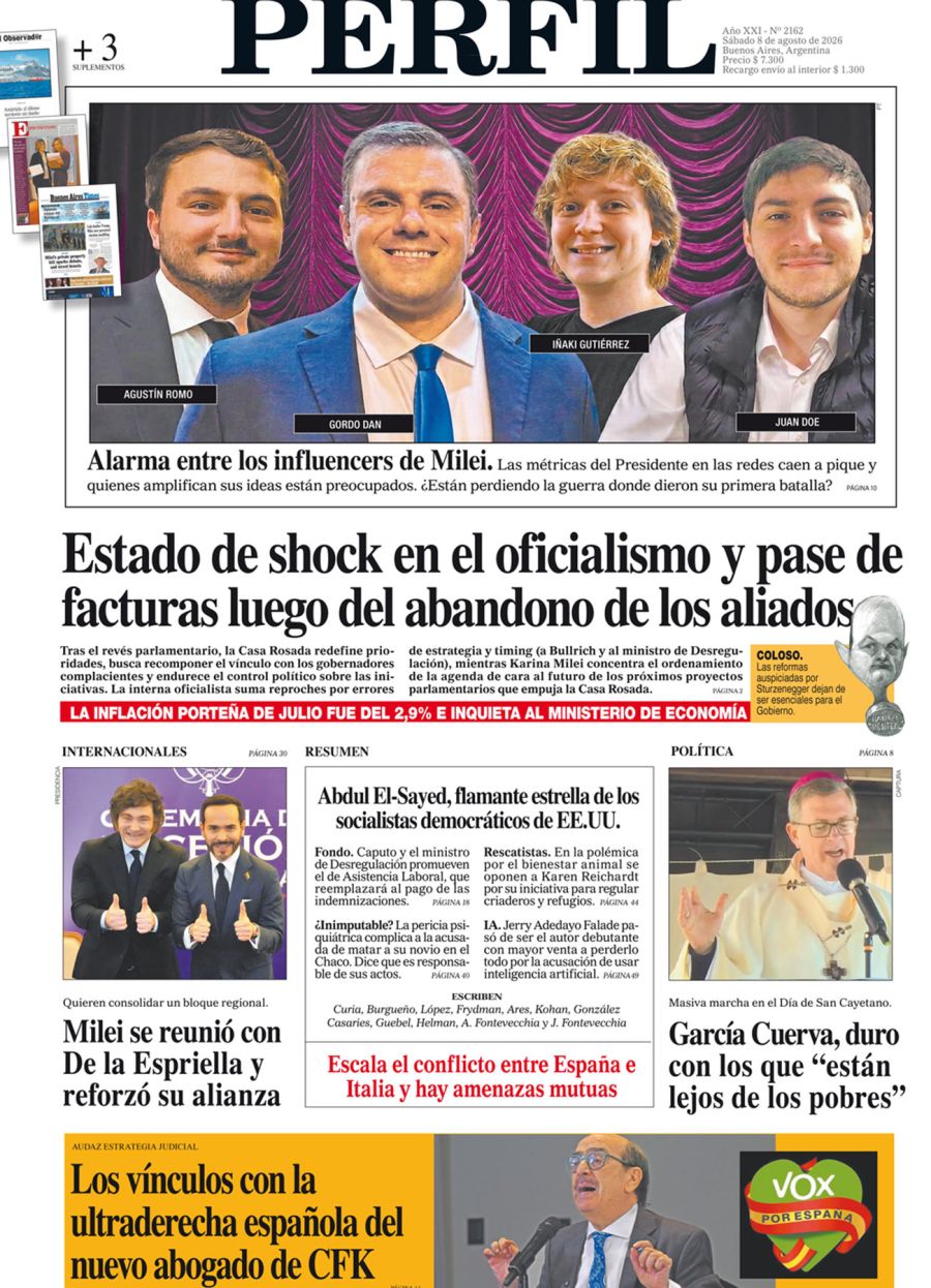 La tapa del Diario PERFIL del sábado 8 de agosto de 2026