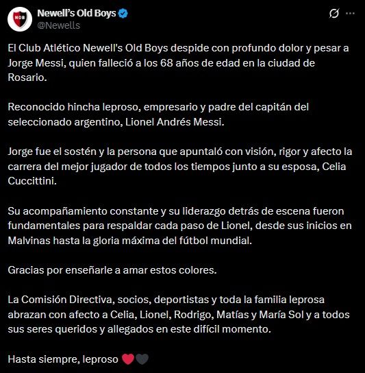 Newell's despidió a Jorge Messi, padre de Lionel Messi