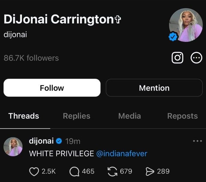 El mensaje de Privilegio blanco de DiJonai Carrington tras golpear en la cara a Sophie Cunningham
