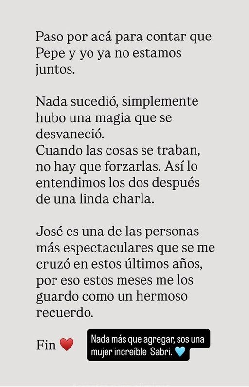 El mensaje de José Chatruc a Sabrina Rojas, después de que ella anunciara su separación
