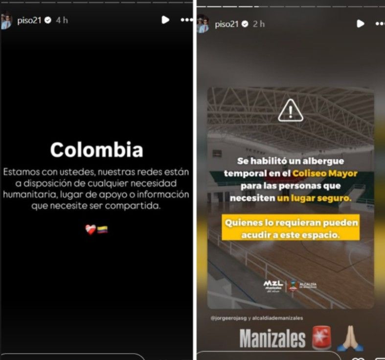 El mensaje de Piso 21 por el terremoto en Colombia