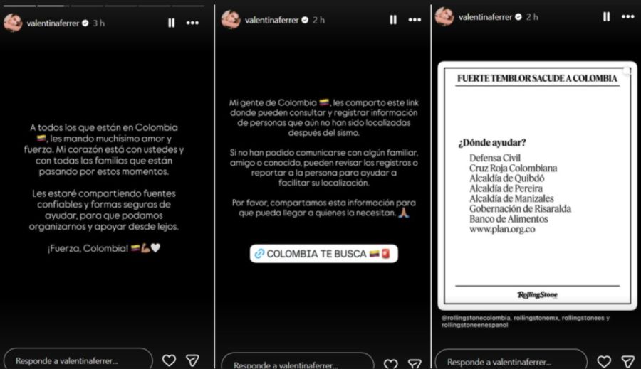 El mensaje de Valentina Ferrer por el terremoto en Colombia