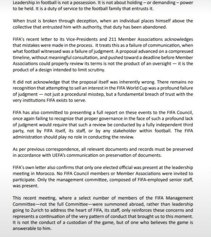 La UEFA, la Concacaf y la AFC se unieron en una dura carta contra Gianni Infantino