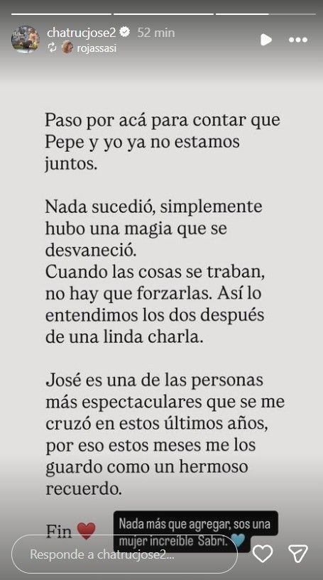 Sabrina Rojas y José Pepe Chatruc se separaron