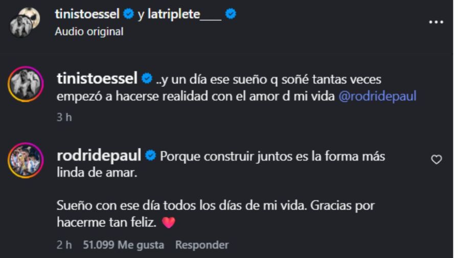 Mensaje de Rodrigo de Paul a Tini Stoessel 