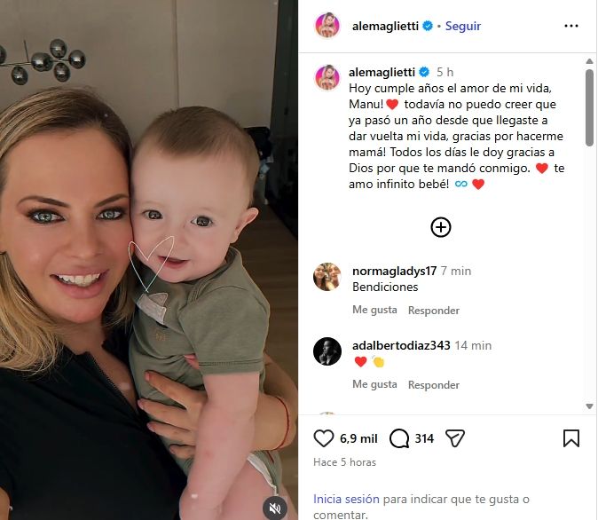 Posteo de Alejandra Maglietti para su hijo Manu