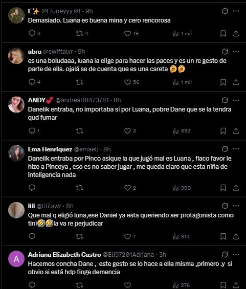 Los comentarios sobre el gesto de Danelik por la elección de Luana Fernández en Gran Hermano