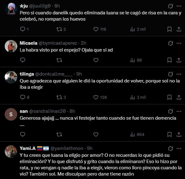 Los comentarios sobre el gesto de Danelik por la elección de Luana Fernández en Gran Hermano