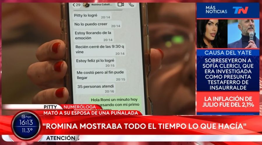 Pitty la numeróloga muestra un chat con Romina, la víctima