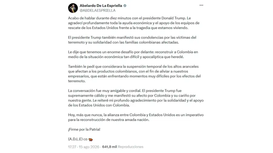 Tweet de Abelardo de la Espriella