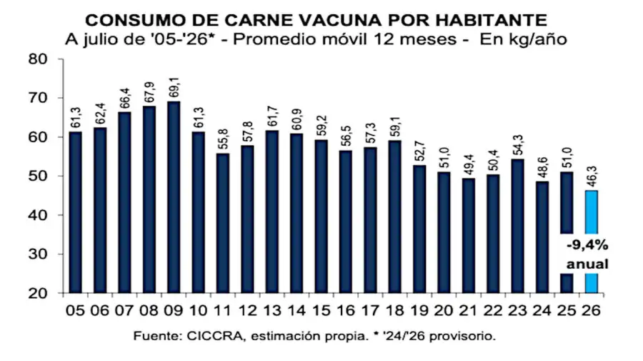 Consumo y precios de la carne vacuna 18082026