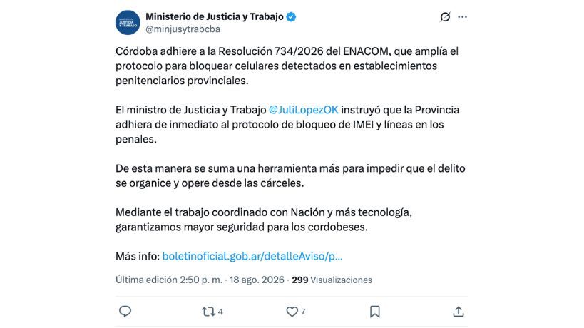 Córdoba adhirió al protocolo nacional para bloquear celulares dentro de las cárceles
