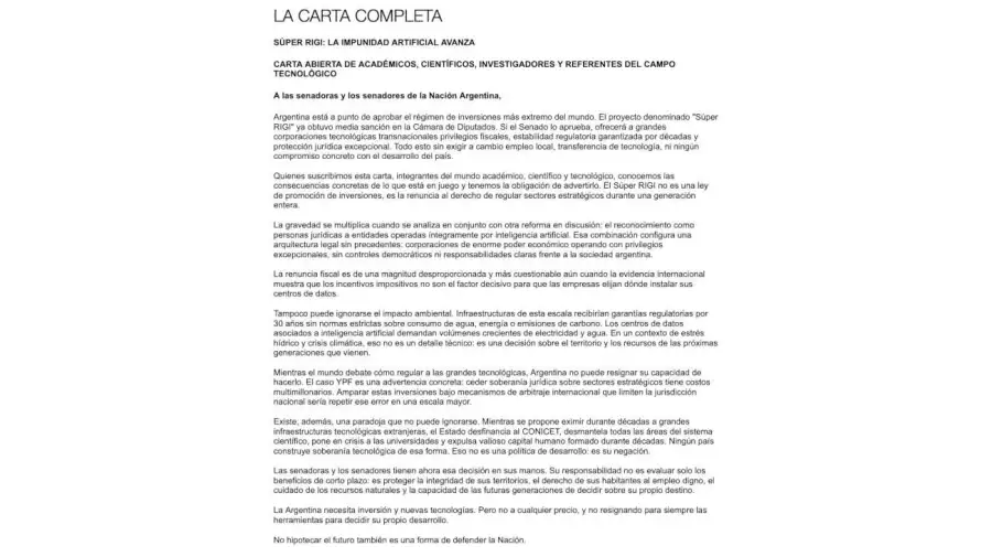 LA CARTA COMPLETA, SÚPER RIGI LA IMPUNIDAD ARTIFICIAL AVANZA 18082026