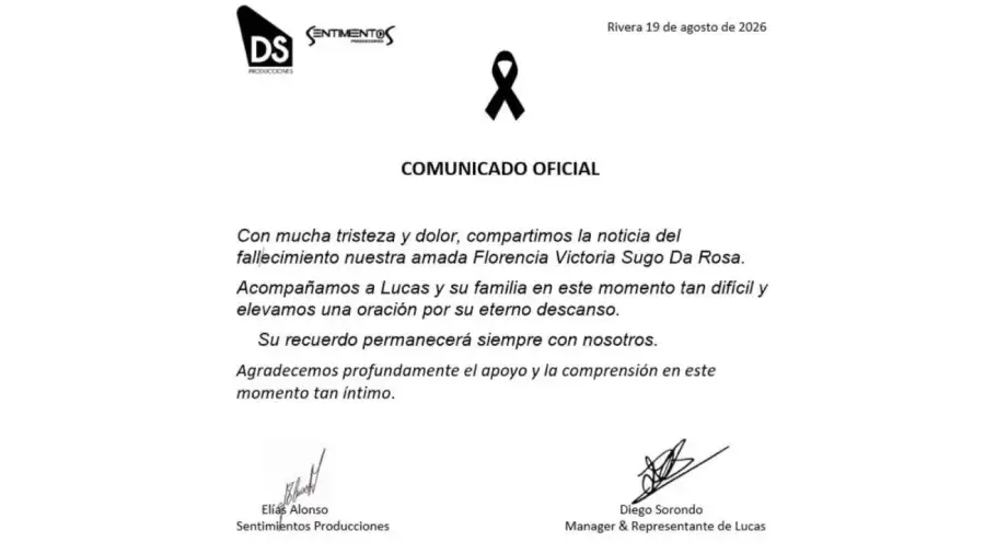 Comunicado fallecimiento hija de Lucas Sugo