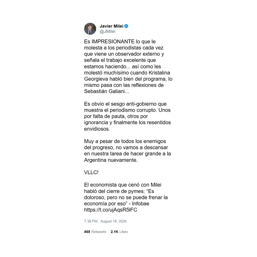 Posteo de Javier Milei sobre economía 3