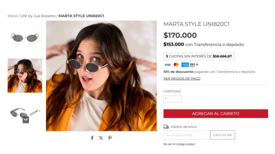 Juana Repetto lanzó sus lentes de sol