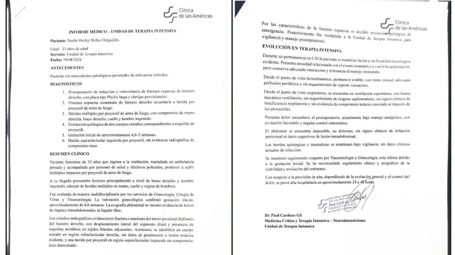 Parte médico que recibo de Nadia Beller