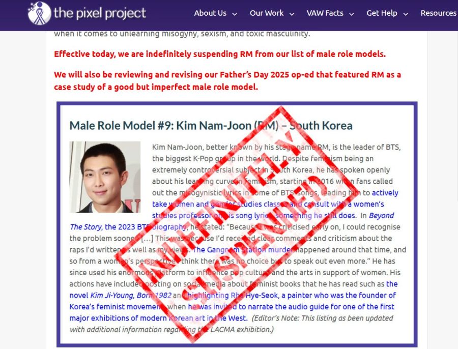 RM, líder de BTS, fue eliminado de la lista de modelos masculinos a seguir de The Pixel Project