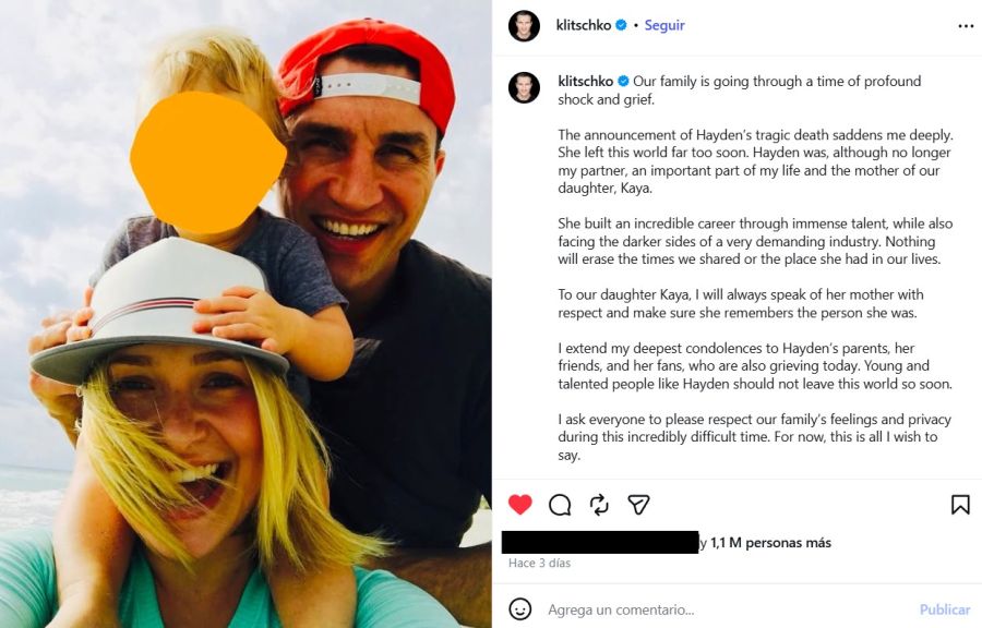 Mensaje de Wladimir Klitschko a su ex Hayden Panettiere tras la muerte de la actriz y madre de su hija