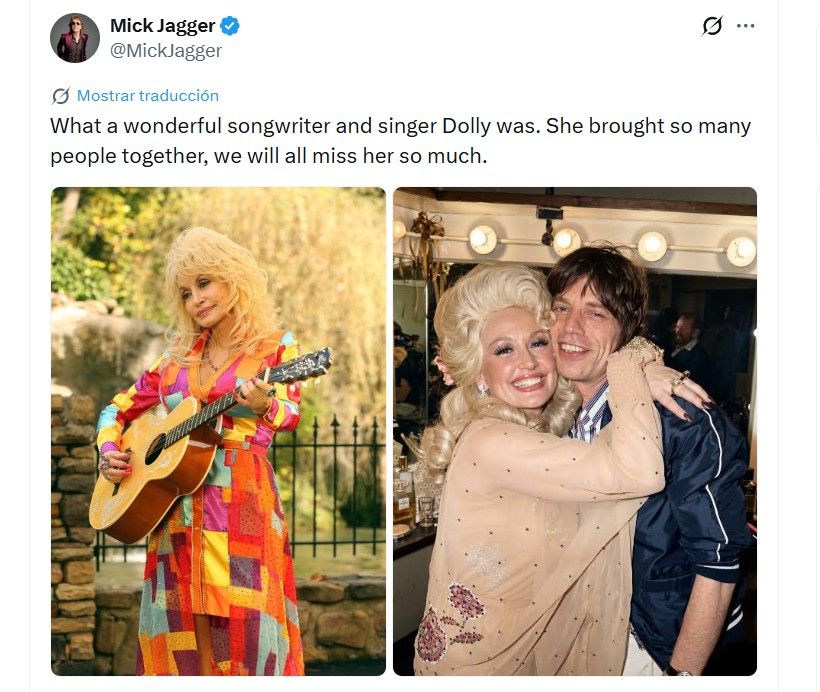 El mensaje de Mick Jagger por la muerte de Dolly Parton