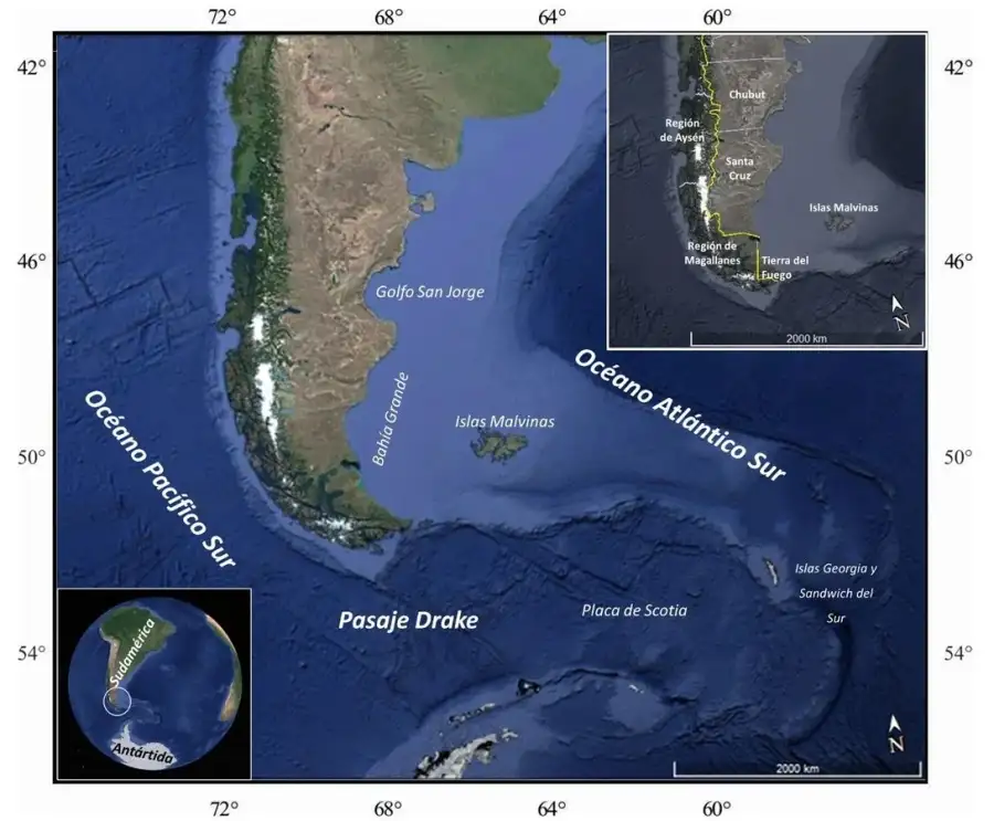 Estrechos y pasos maritimos en el sur argentino