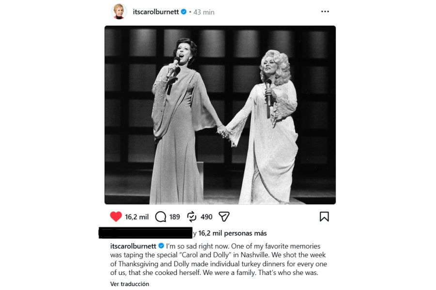 Mensaje de Carol Burnett por la muerte de Dolly Parton