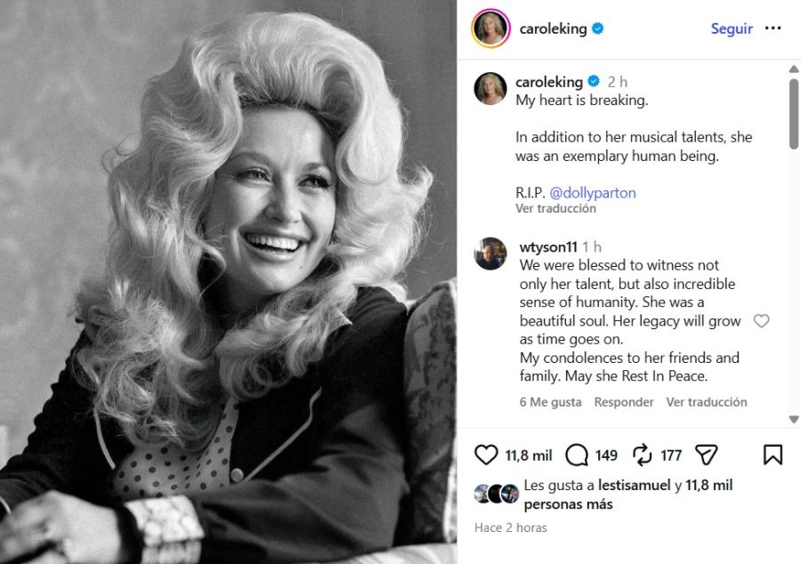 Mensaje de Carol King por la muerte de Dolly Parton