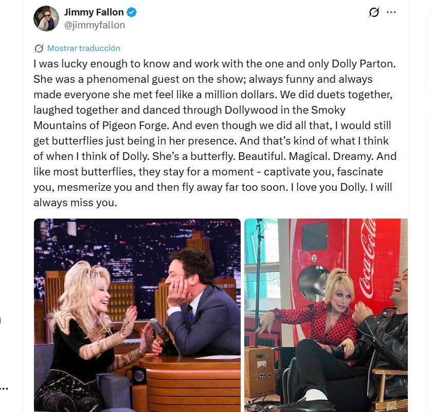 Mensaje de Jimmy Fallon por la muerte de Dolly Parton