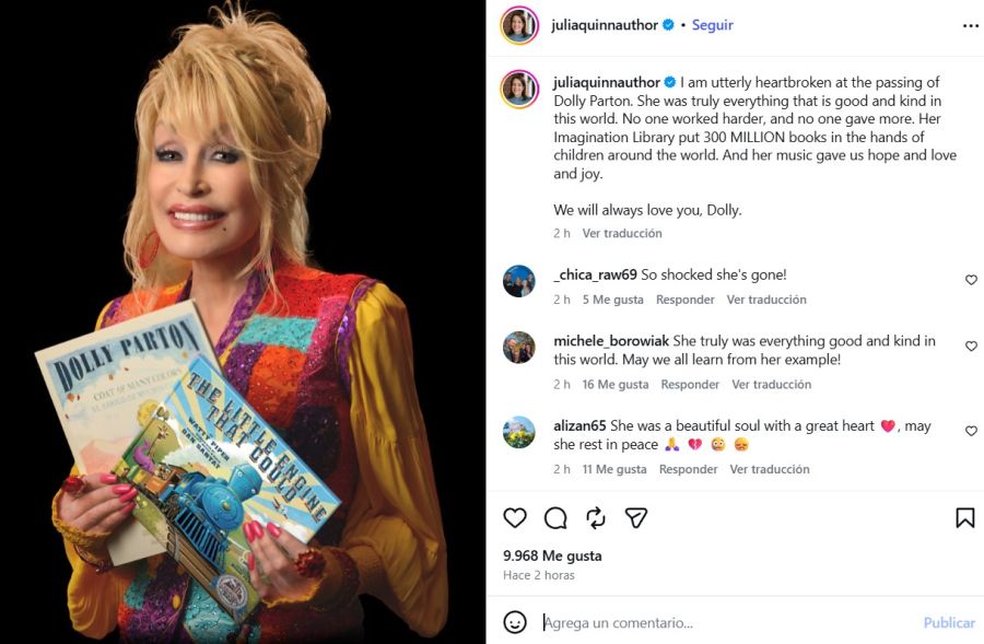 Mensaje de Julia Quinn por la muerte de Dolly Parton