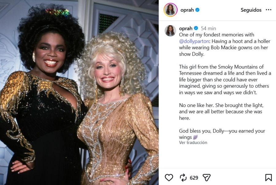 Mensaje de Oprah por la muerte de Dolly Parton