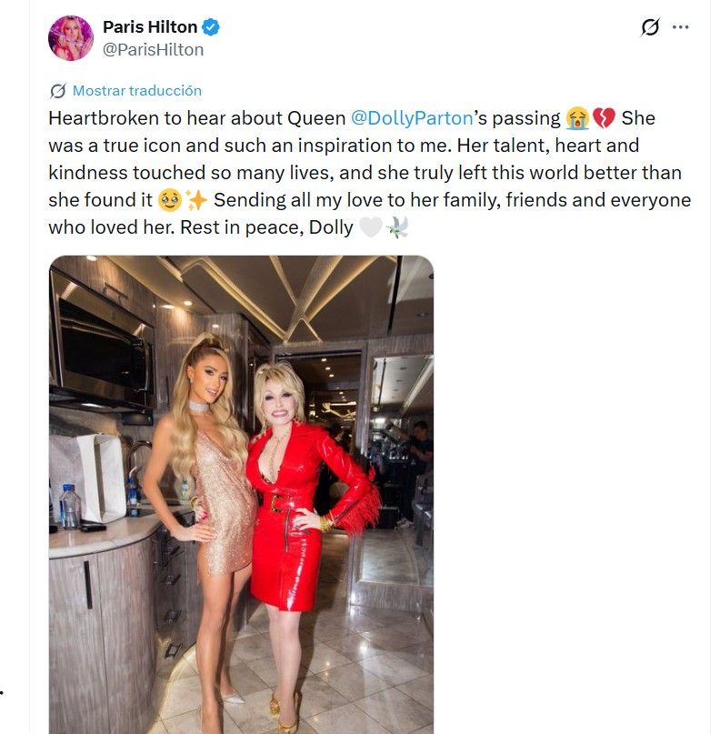 Mensaje de Paris Hilton por la muerte de Dolly Parton