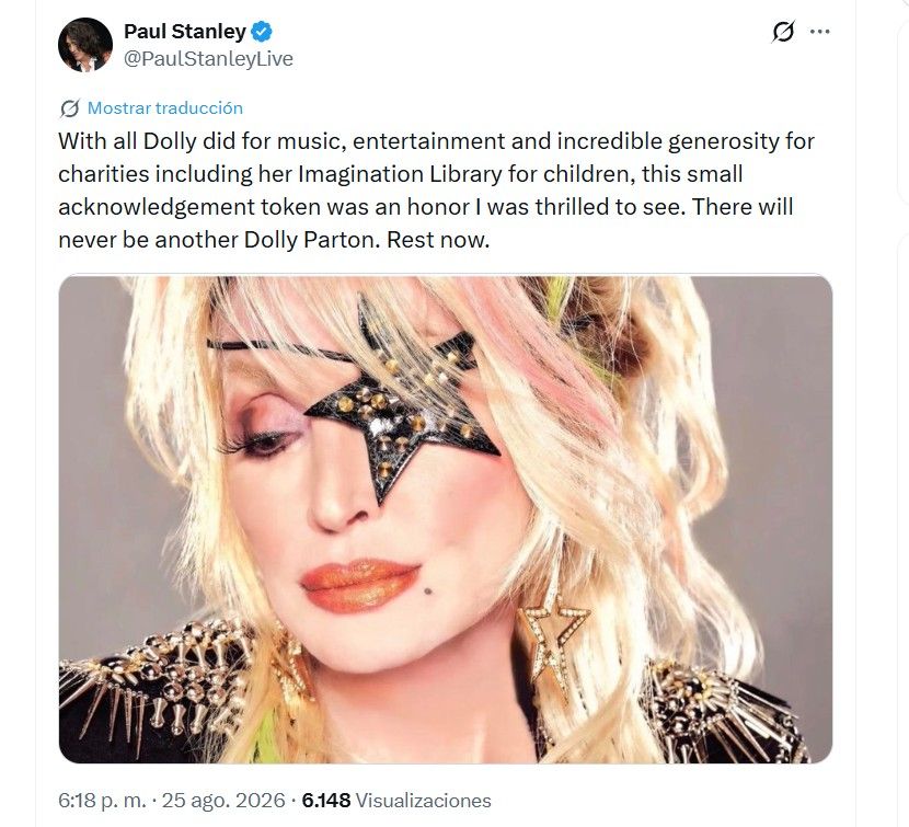 Mensaje de Paul Stanley por la muerte de Dolly Parton