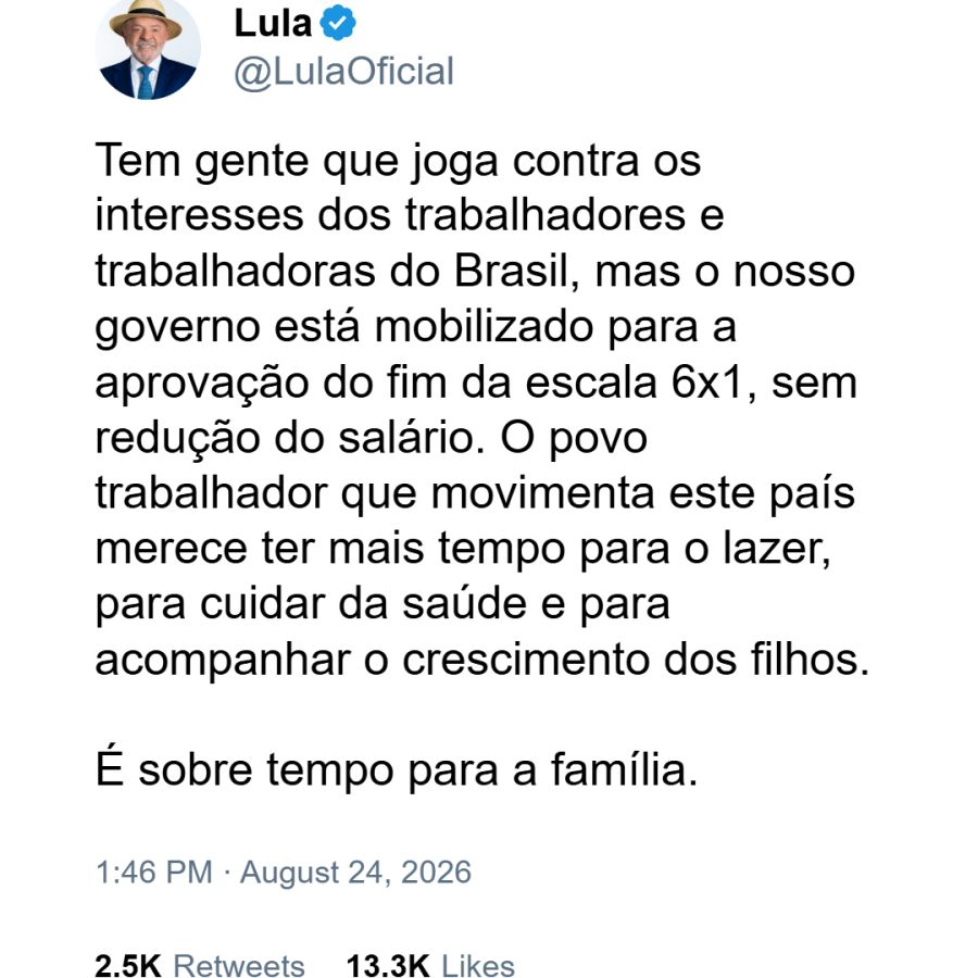 Posteo de Lula Da Silva