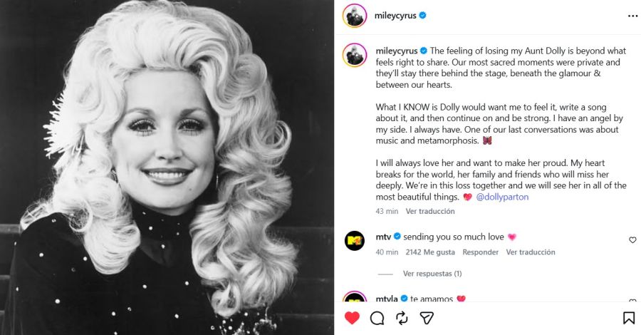 El mensaje de despedida de Miley Cyrus a Dolly Parton tras su muerte