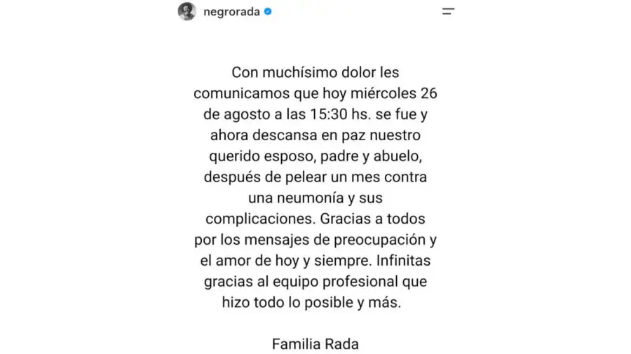 Familia Rada comunicado 26082026