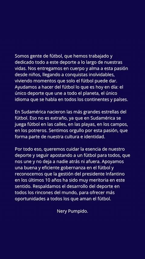 Posteo de Nery Pumpido