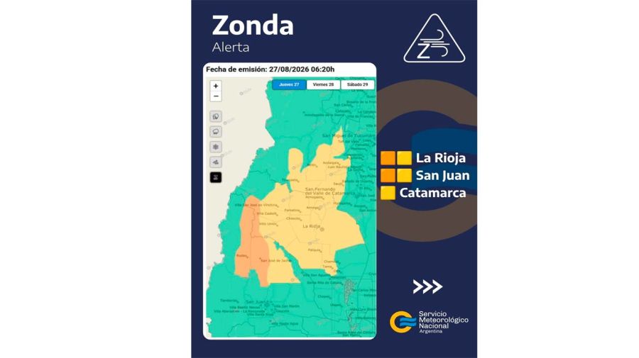 Alerta naranja y amarilla por lluvias y Zonda 
