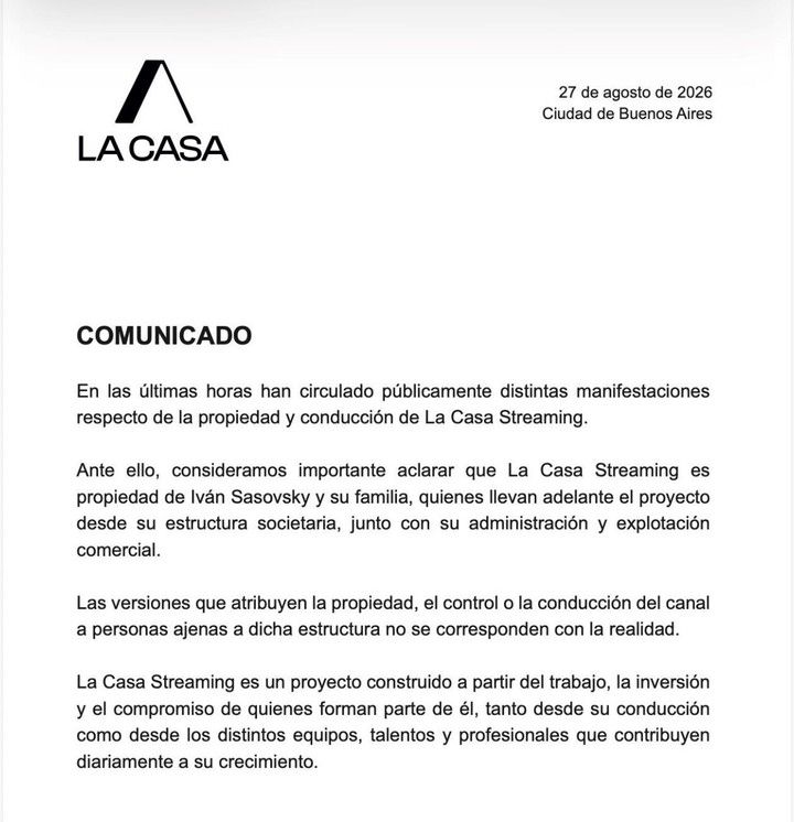 El comunicado de La Casa Stream