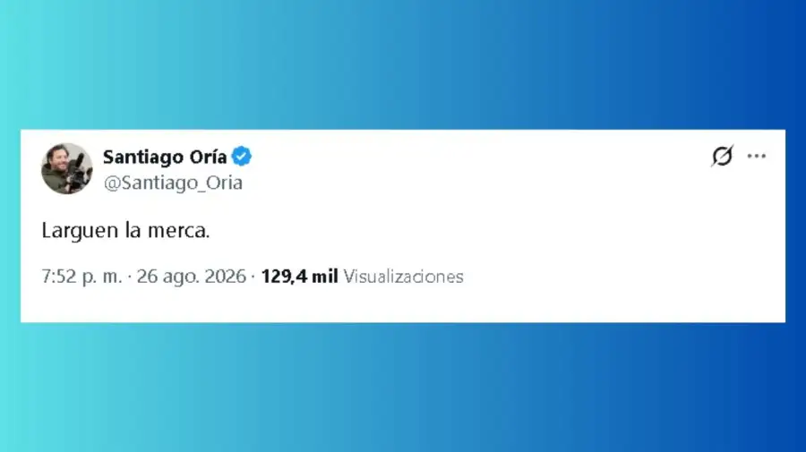 Ante las críticas y burlas por su traspié con los bots libertarios, Santiago Oría se limitó a publicar un simple 'larguen la merca'.
