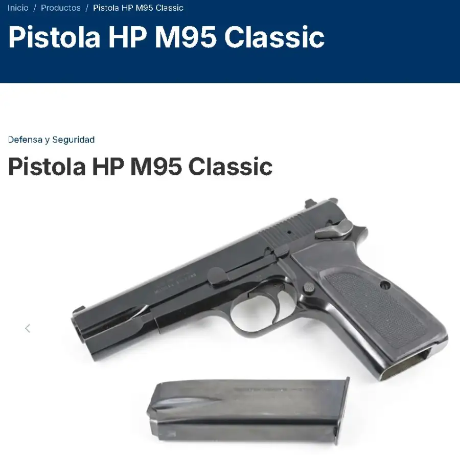 Fabricaciones produce pólvora, municiones de alto y bajo calibre y armamento de alto y bajo calibre, como el caso de la Pistola HP M95 Classic.