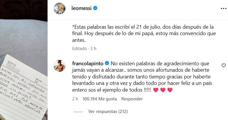 El mensaje de Franco Colapinto tras el retiro de Lionel Messi de la Selección Argentina